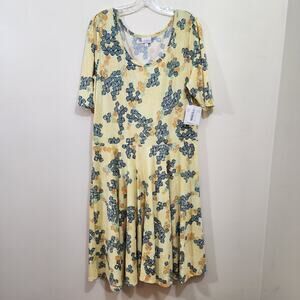 LuLaRoe NWT Nicole‎ fit & flare style yellow short sleeve dress woman's size 3XL